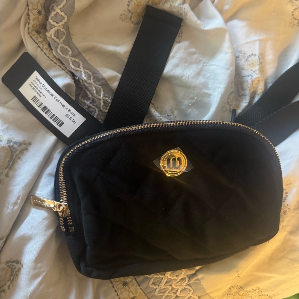 Black Velvet and Gold Wantable Crossbody/Fanny Pack. Gold accents.